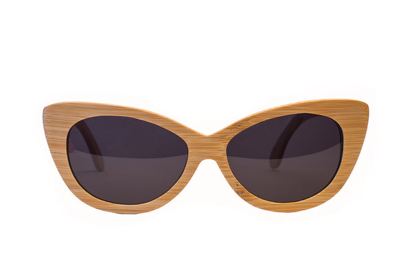 Light Bamboo Wood Cat Eyes with Dark Polarized Lenses