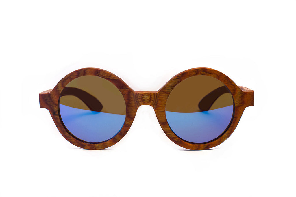 Women's Vintage Peacock Candy Wood Round with Reflective Blue Polarized Lenses