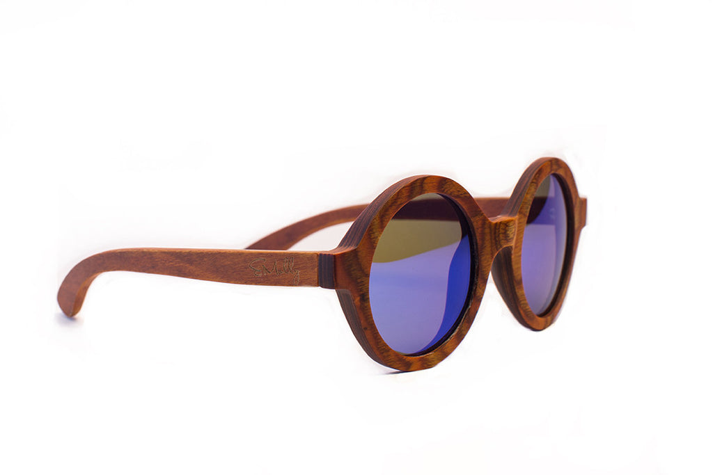 Women's Vintage Peacock Candy Wood Round with Reflective Blue Polarized Lenses