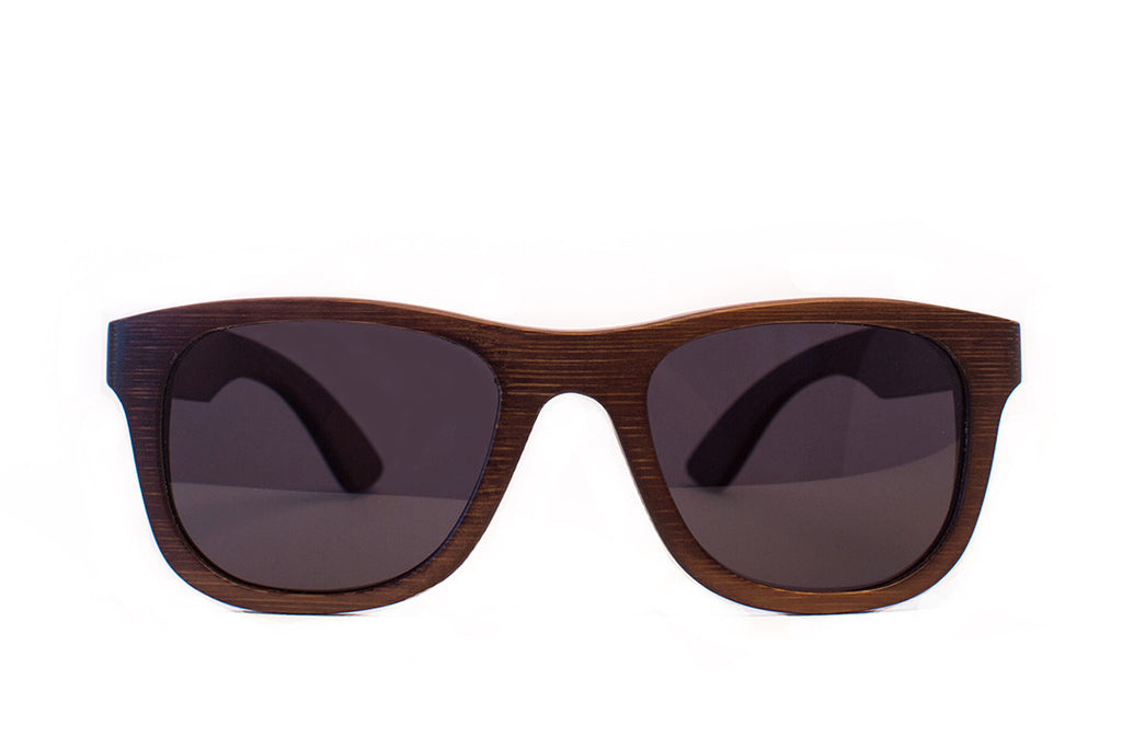 Dark Brown Bamboo Wood Wayfarers with Tribal Pattern on Arms and Dark Polarized Lenses