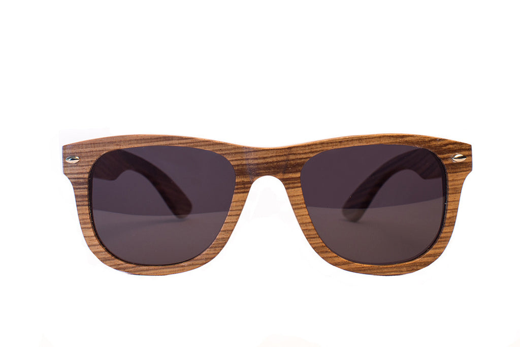 Zebra Wood Wayfarers with Dark Grey Polarized Lenses