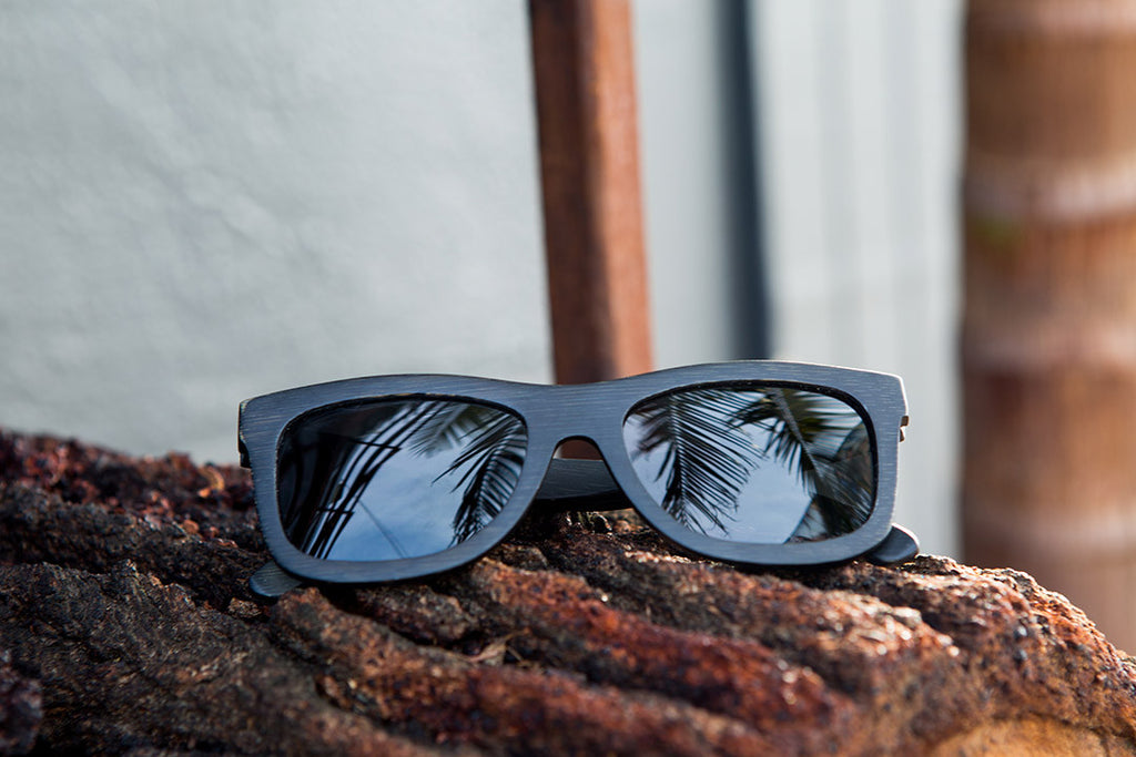 All Black Bamboo Wood Wayfarers with Black Polarized Lenses