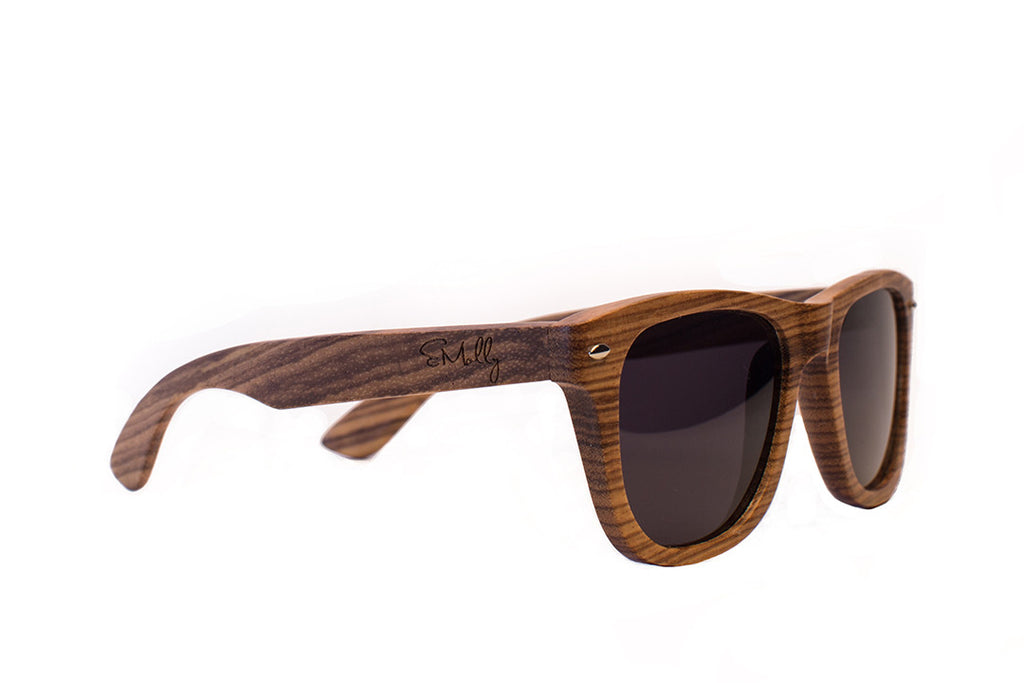 Zebra Wood Wayfarers with Dark Grey Polarized Lenses