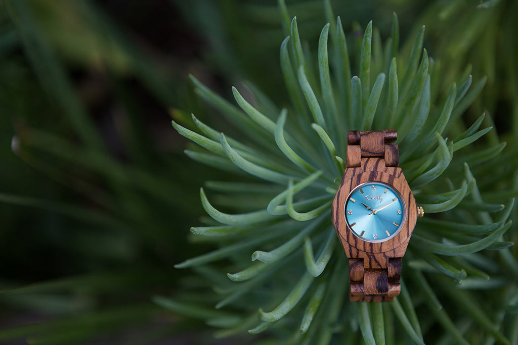 Women's Zebra Wood with Turquoise Dial