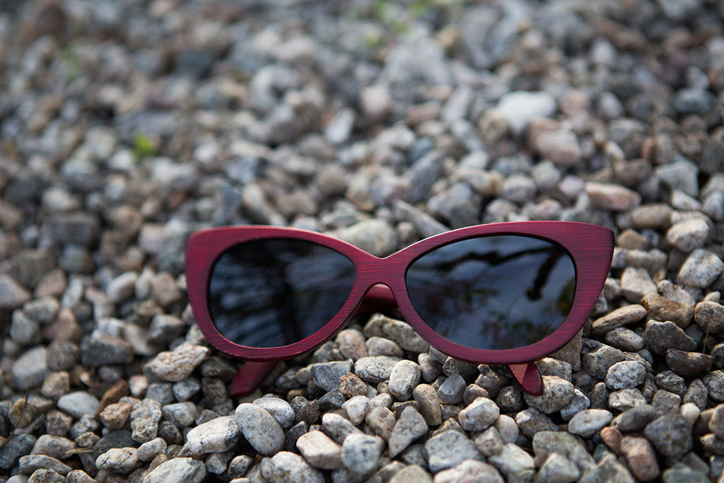 Red Bamboo Cat Eyes with Dark Polarized Lenses