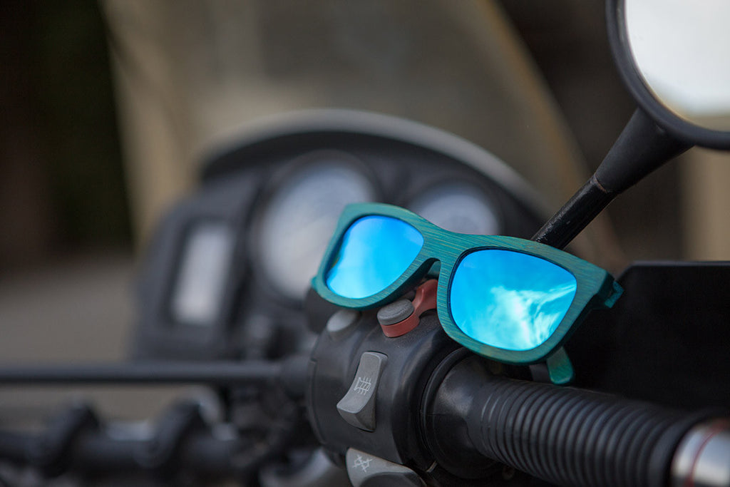 Deep Blue Bamboo Wood Wayfarers with Reflective Blue Polarized Lenses