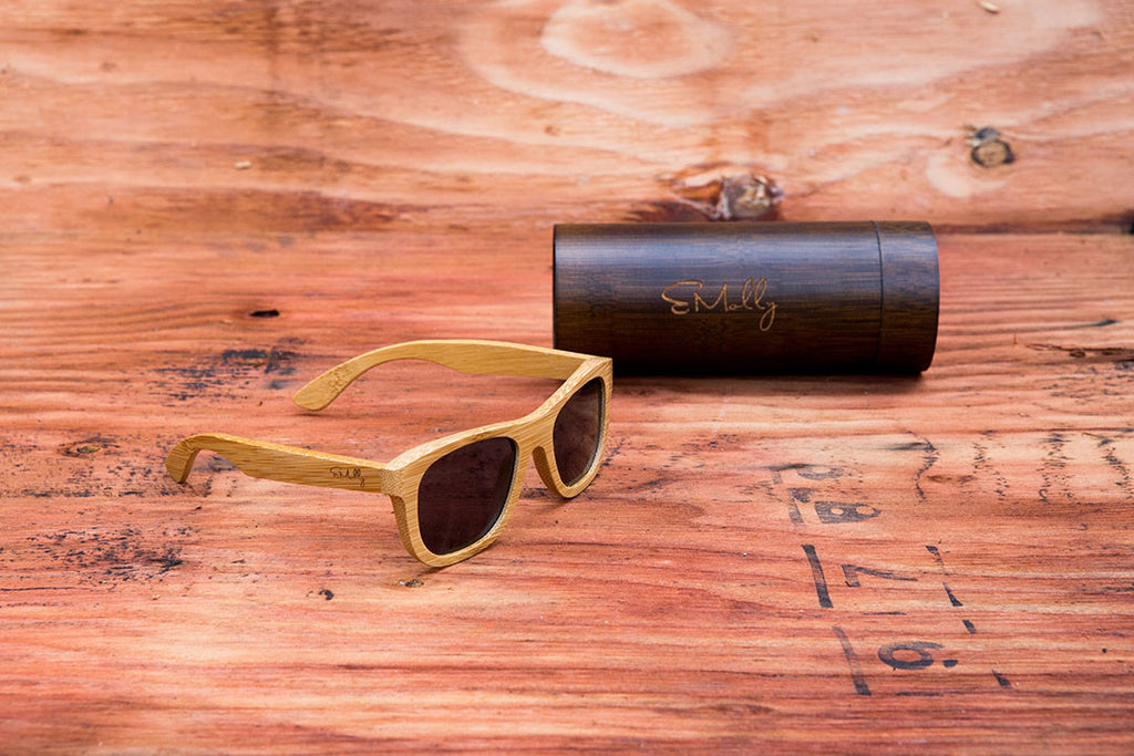 Light Bamboo Wayfarers with Dark Grey Polarized Lenses