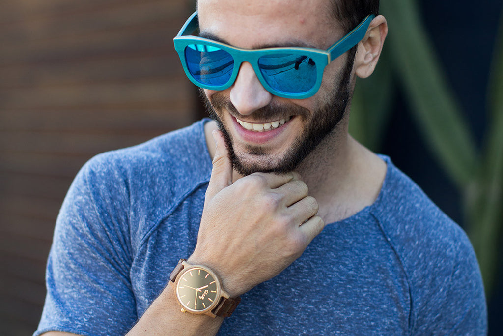 Blue Skateboard Wood with Reflective Blue Polarized Lenses
