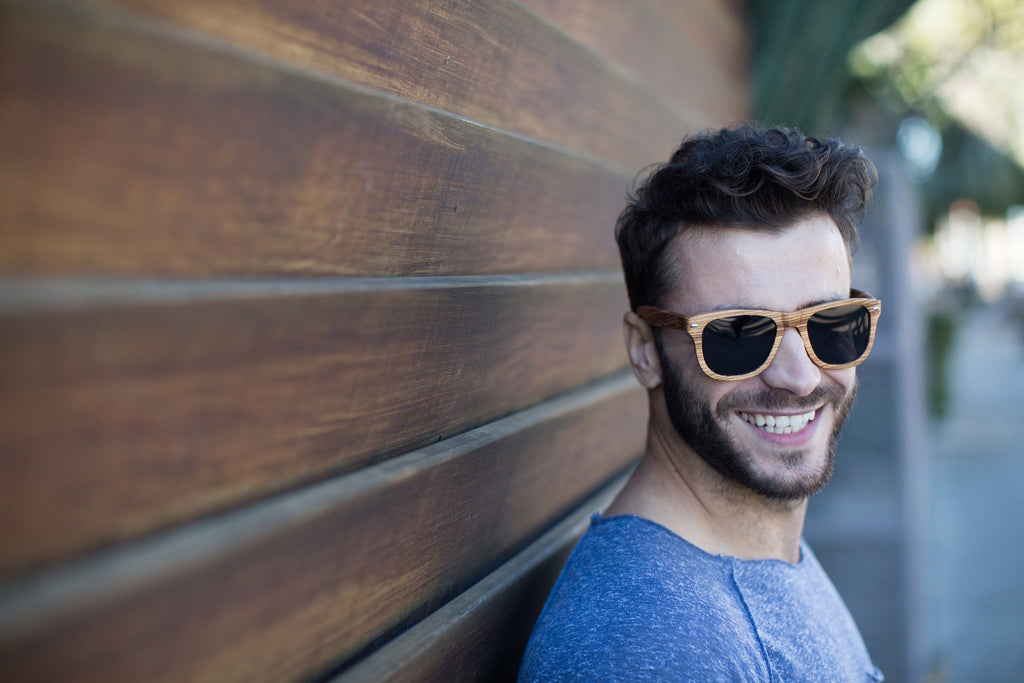 Zebra Wood Wayfarers with Dark Grey Polarized Lenses