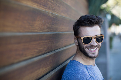 Zebra Wood Wayfarers with Dark Grey Polarized Lenses