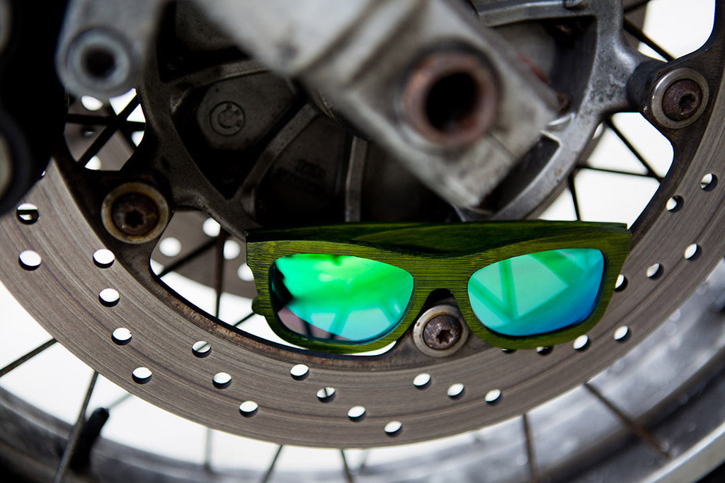Green Bamboo Wood Wayfarers with Reflective Blue-Green Polarized Lenses
