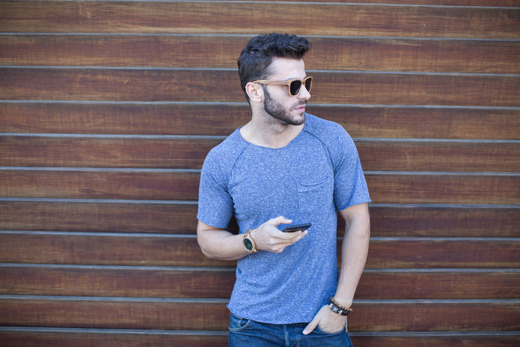 Zebra Wood Wayfarers with Dark Grey Polarized Lenses