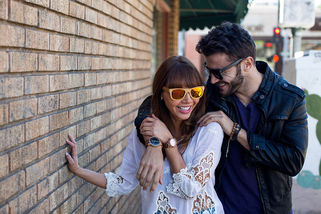 Light Bamboo Wayfarers with Reflective Orange-Yellow Polarized Lenses