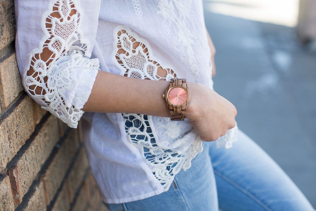 Womens Zebra Wood with Rose Dial