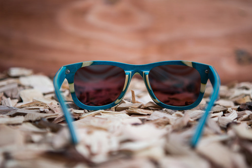 Blue Skateboard Wood with Reflective Blue Polarized Lenses