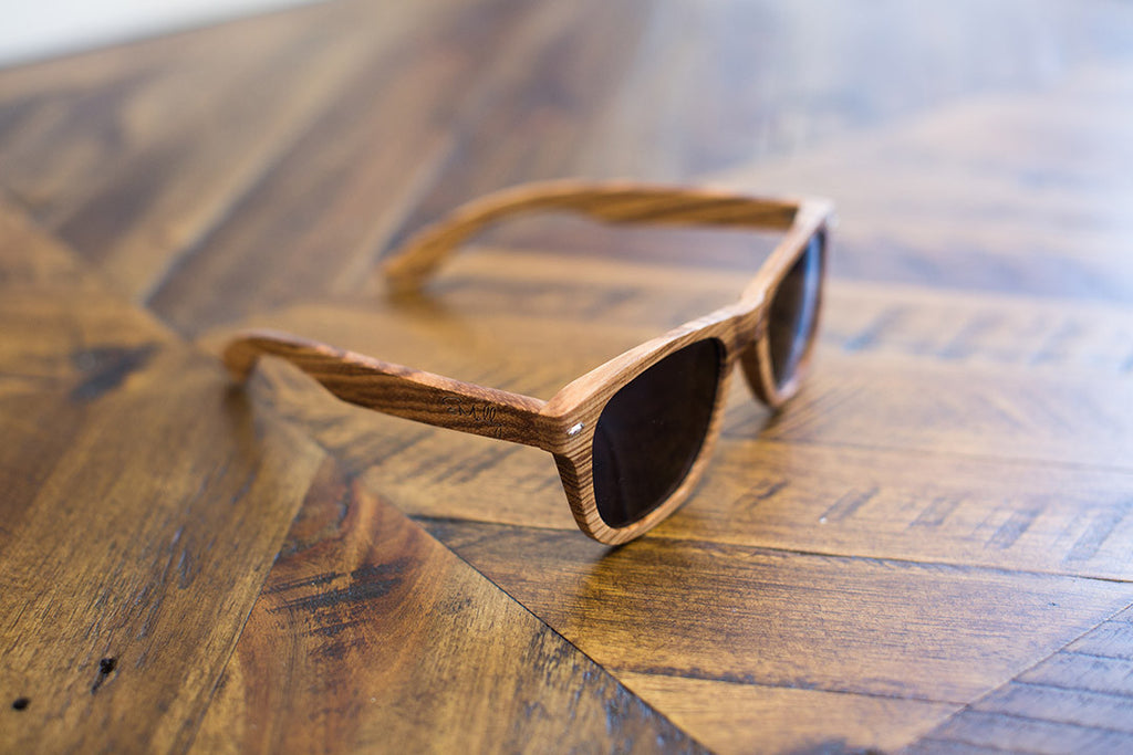 Zebra Wood Wayfarers with Dark Grey Polarized Lenses