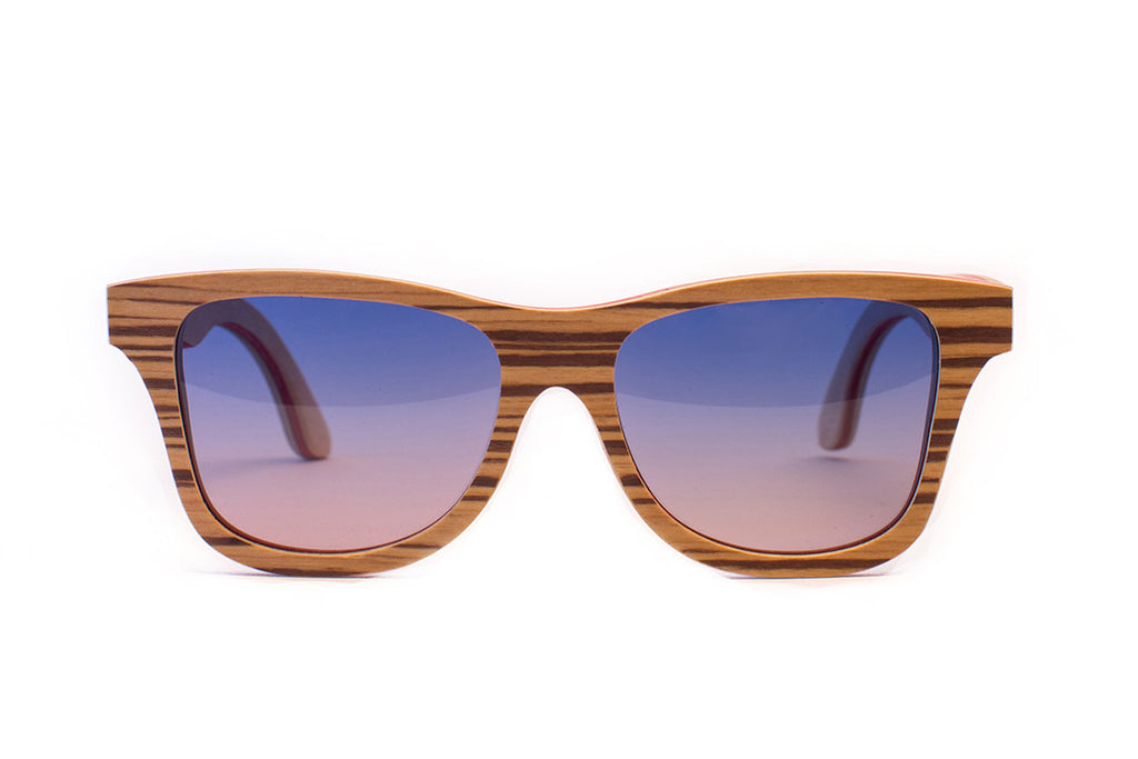 Zebra Style Skateboard Wood with Reflective Blue Gradient Polarized Lenses