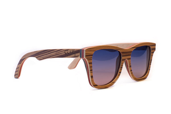 Zebra Style Skateboard Wood with Reflective Blue Gradient Polarized Lenses