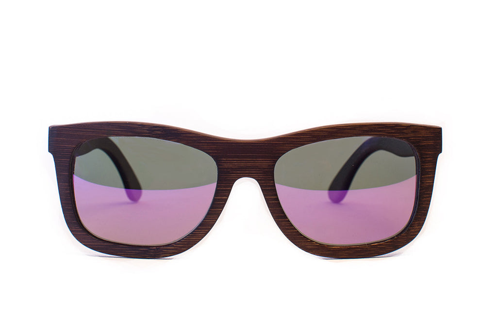 Brown Bamboo Wood Wayfarers with Reflective Purple Polarized Lenses