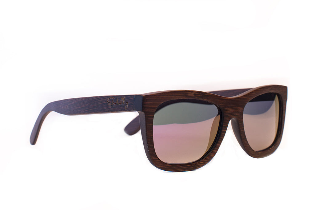 Brown Bamboo Wood Wayfarers with Reflective Purple Polarized Lenses