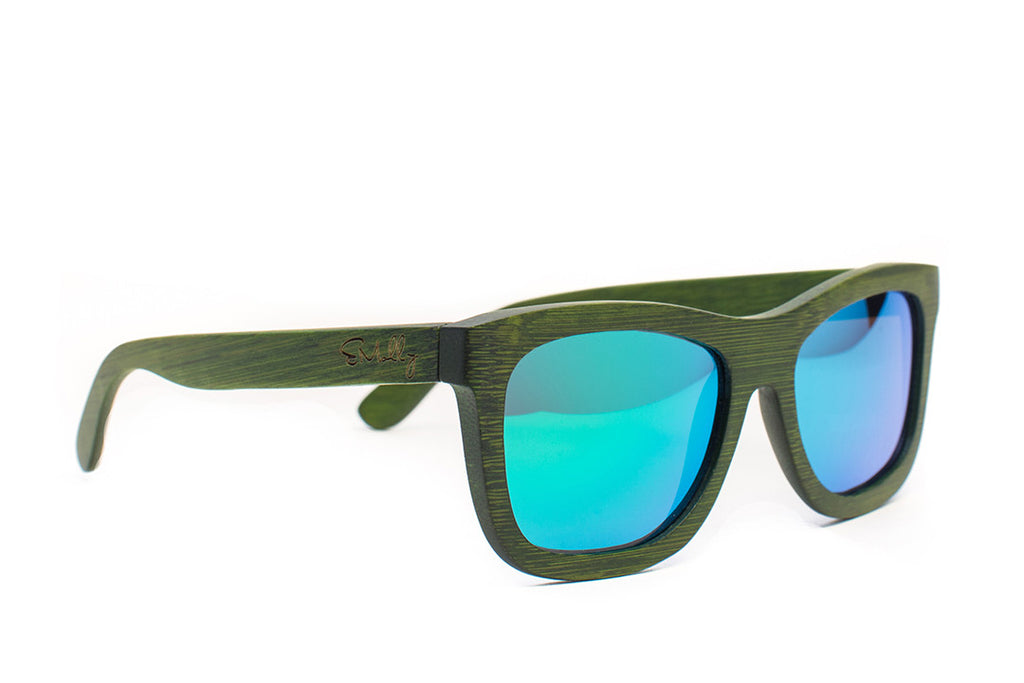 Green Bamboo Wood Wayfarers with Reflective Blue-Green Polarized Lenses