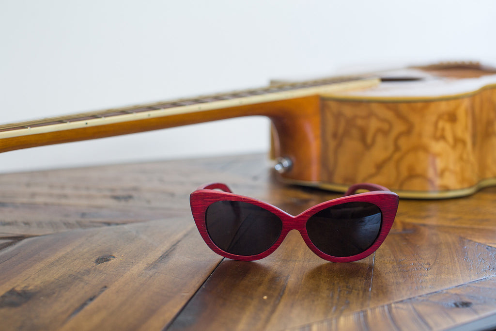 Red Bamboo Cat Eyes with Dark Polarized Lenses