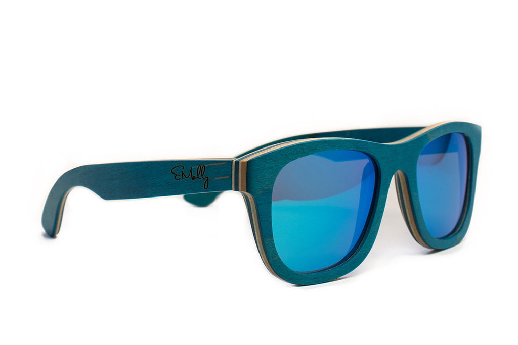 Blue Skateboard Wood with Reflective Blue Polarized Lenses