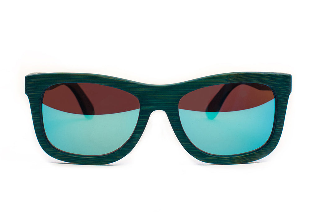 Deep Blue Bamboo Wood Wayfarers with Reflective Blue Polarized Lenses