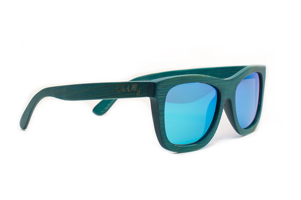Deep Blue Bamboo Wood Wayfarers with Reflective Blue Polarized Lenses