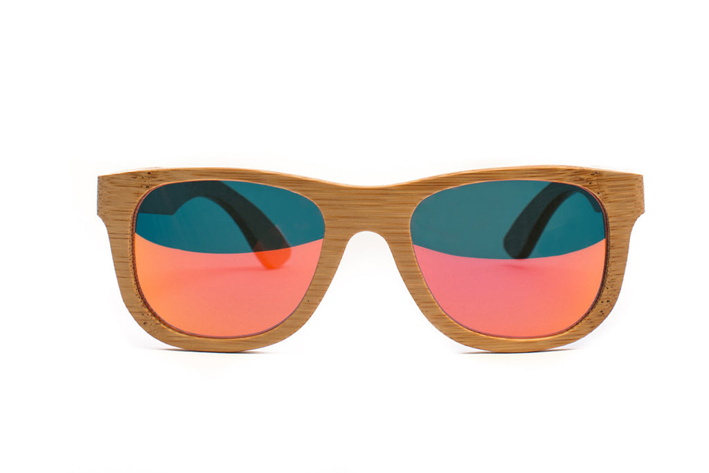 Light Bamboo Wayfarers with Reflective Orange-Yellow Polarized Lenses