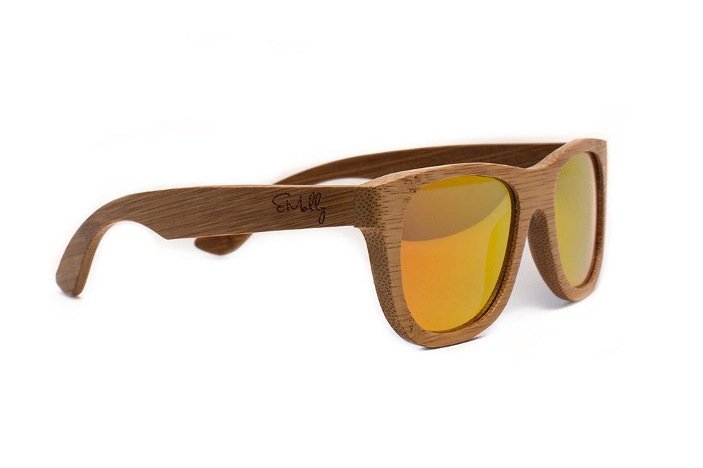 Light Bamboo Wayfarers with Reflective Orange-Yellow Polarized Lenses