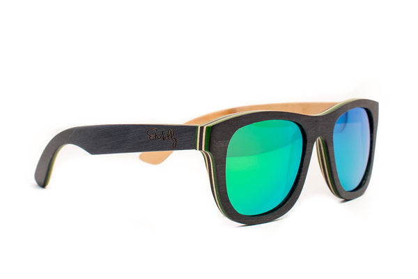 Black Skateboard Wood with Green Side Details and Reflective Green Polarized Lenses