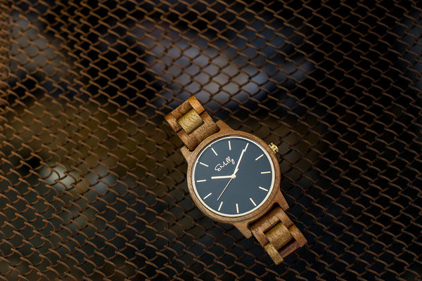 Men's Koa Wood Watch with Black Dial