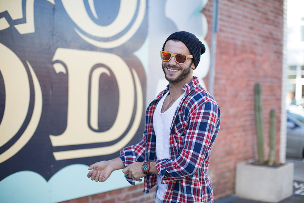 Light Bamboo Wayfarers with Reflective Orange-Yellow Polarized Lenses