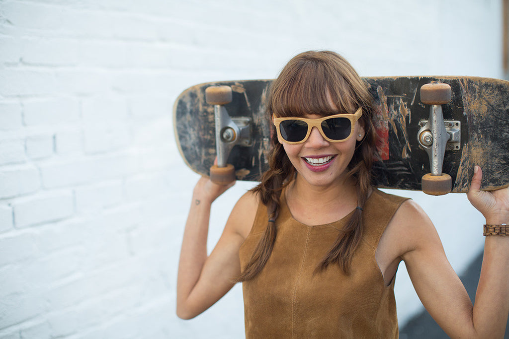 Light Bamboo Wayfarers with Dark Grey Polarized Lenses