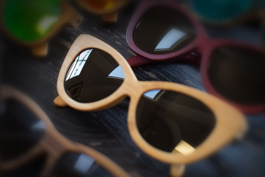 Light Bamboo Wood Cat Eyes with Dark Polarized Lenses