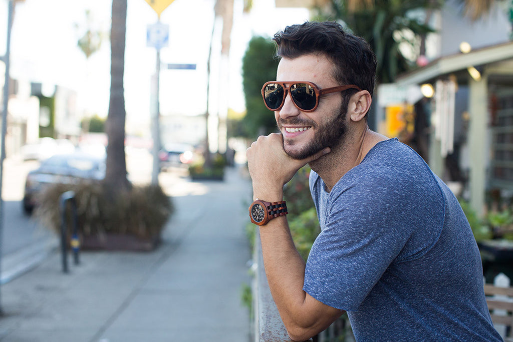 Brazil Rosewood Aviators with Dark Grey Polarized Lenses