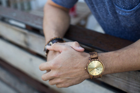 His & Her Set: Zebra Wood Watches with Champagne Dials