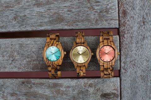 Women's Zebra Wood with Turquoise Dial