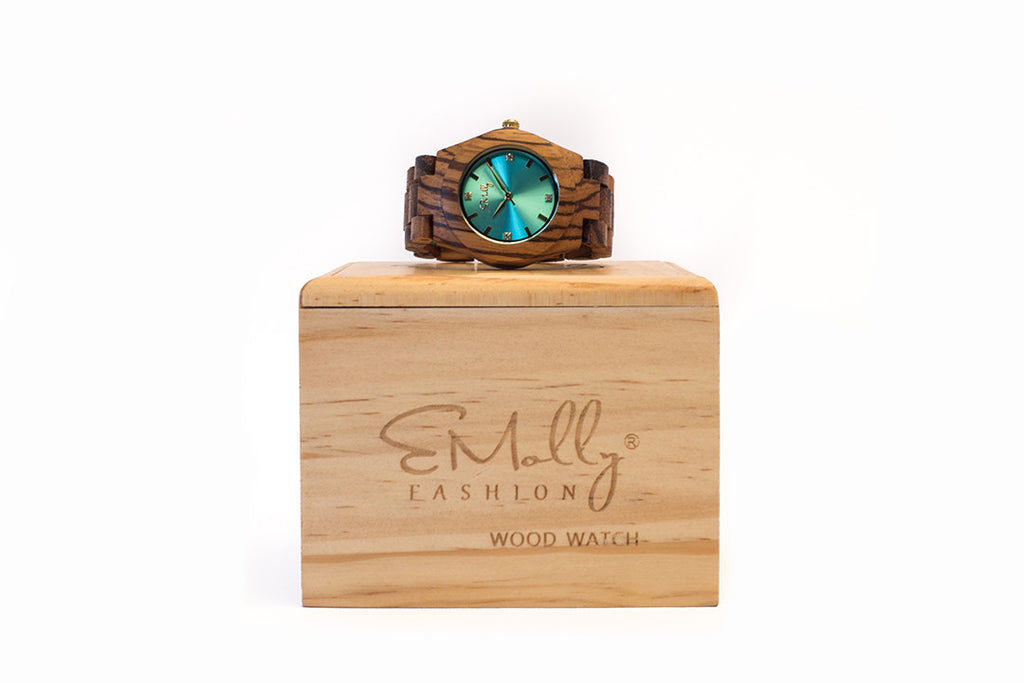 Women's Zebra Wood with Turquoise Dial