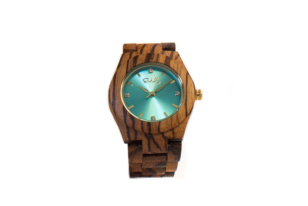 Women's Zebra Wood with Turquoise Dial