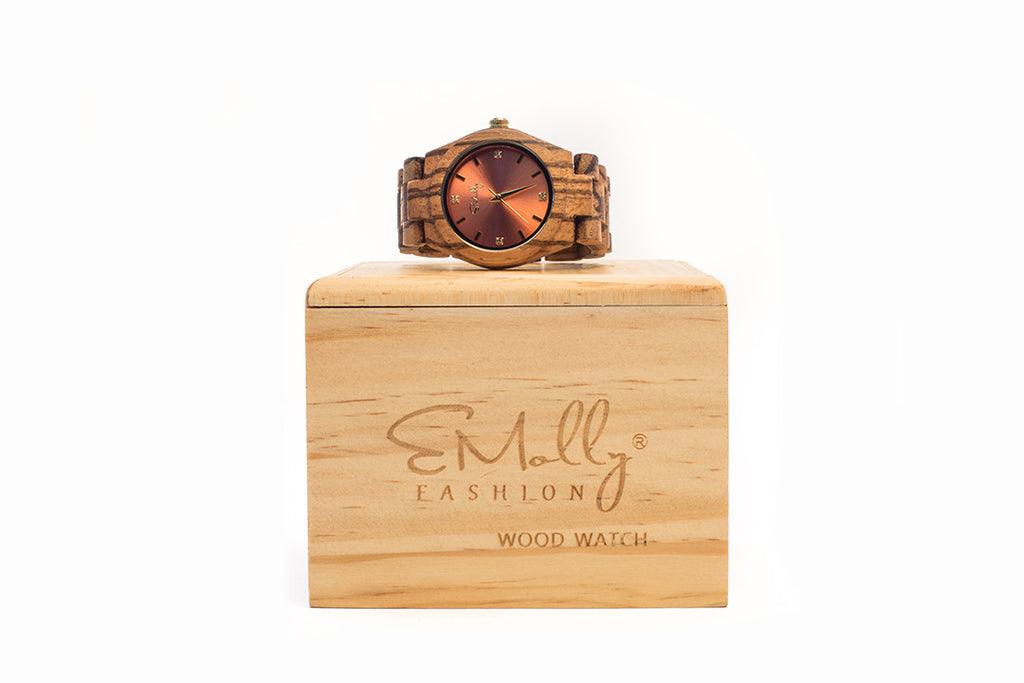 Womens Zebra Wood with Rose Dial
