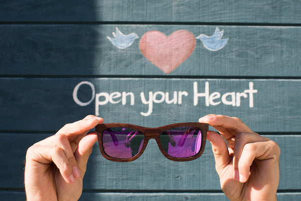 Brown Bamboo Wood Wayfarers with Reflective Purple Polarized Lenses